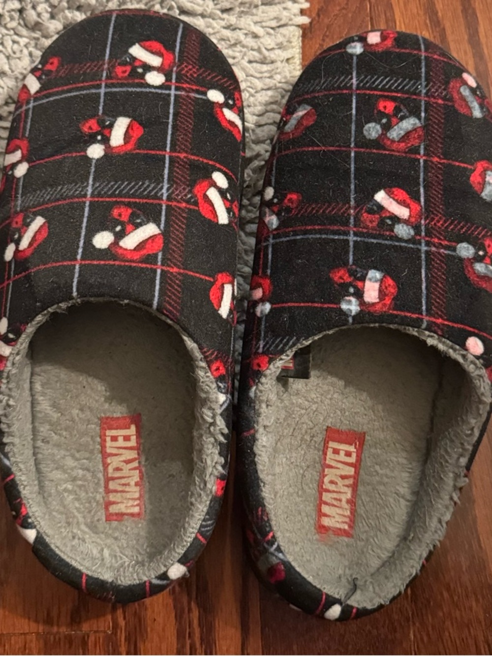 Marvel Holiday Deadpool Plaid Slippers in Black and Red